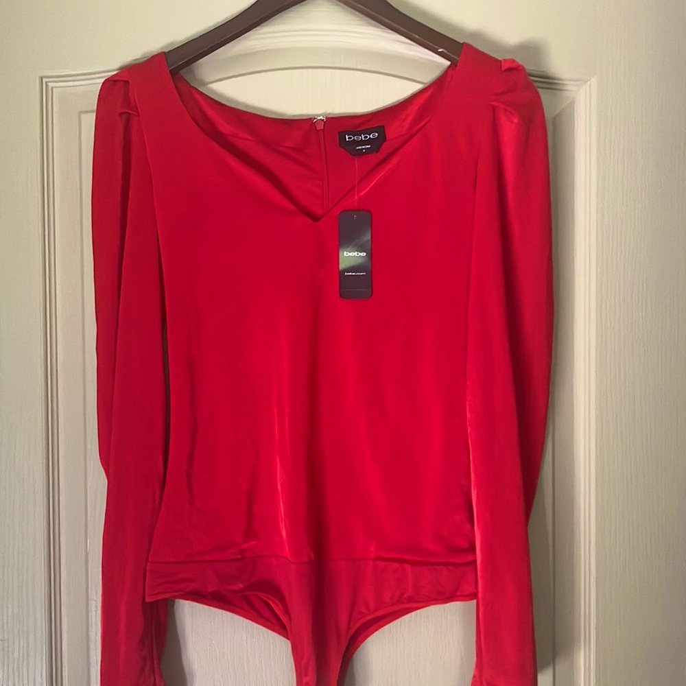 Bebe red bodysuit with puffy sleeves